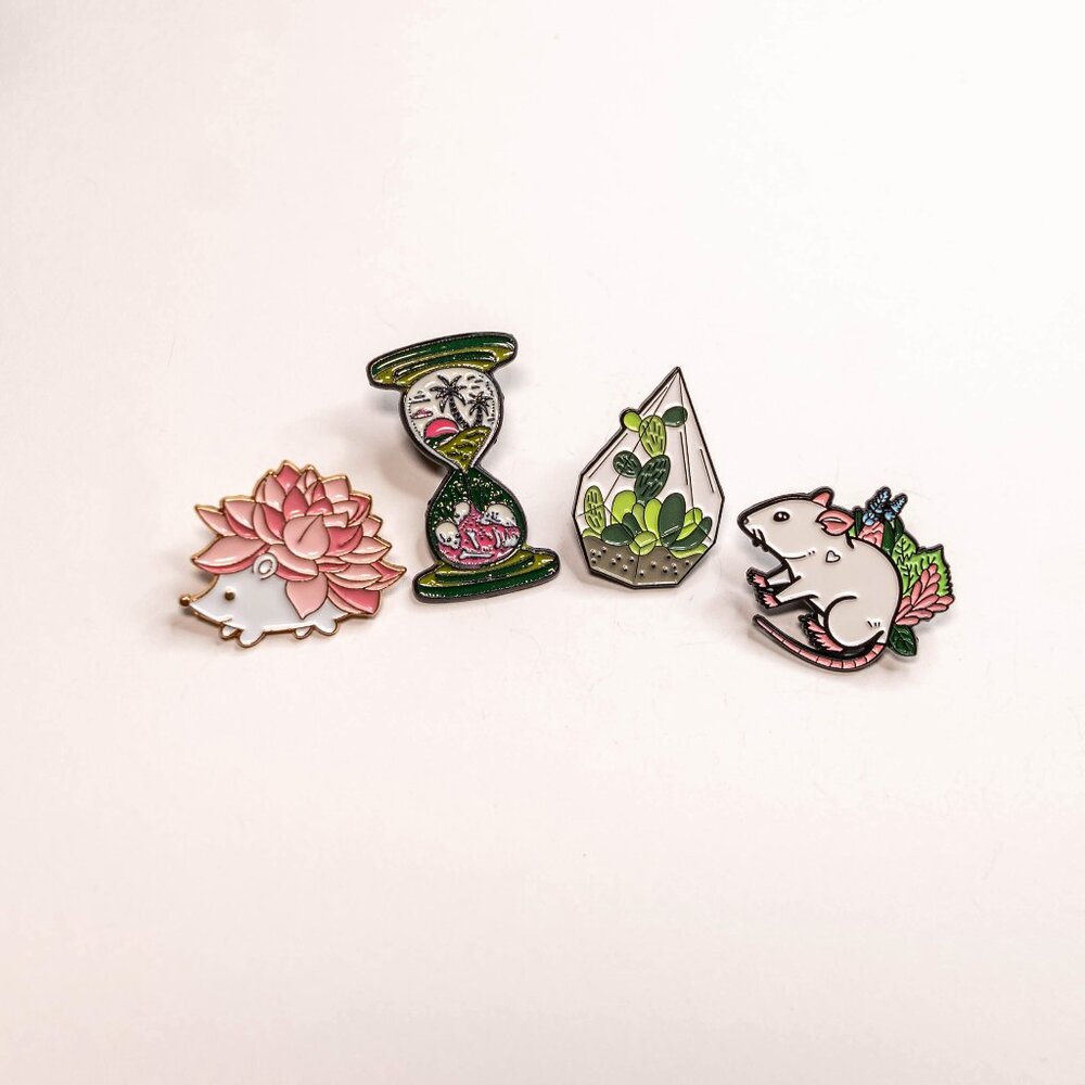 CLEARANCE🌿 Botanical & Animal Enamel Pin Set – 4pc | Succulent Garden Aesthetic